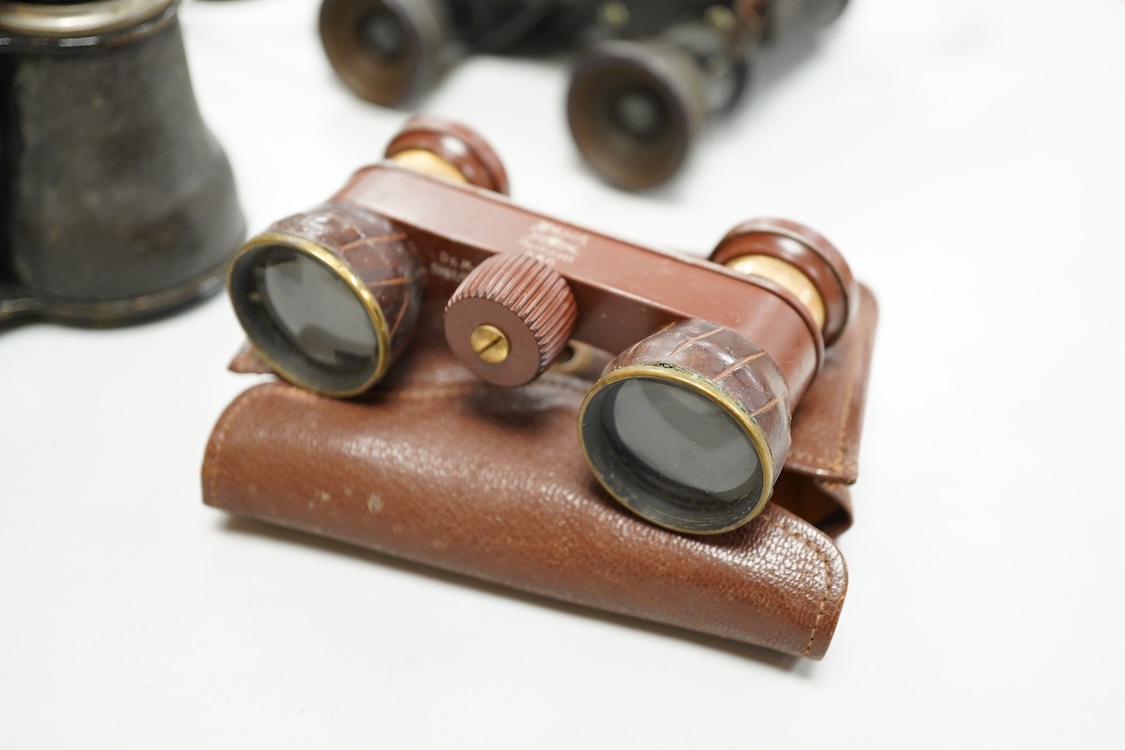 A Le Coultre desk timepiece, and four pairs of opera glasses